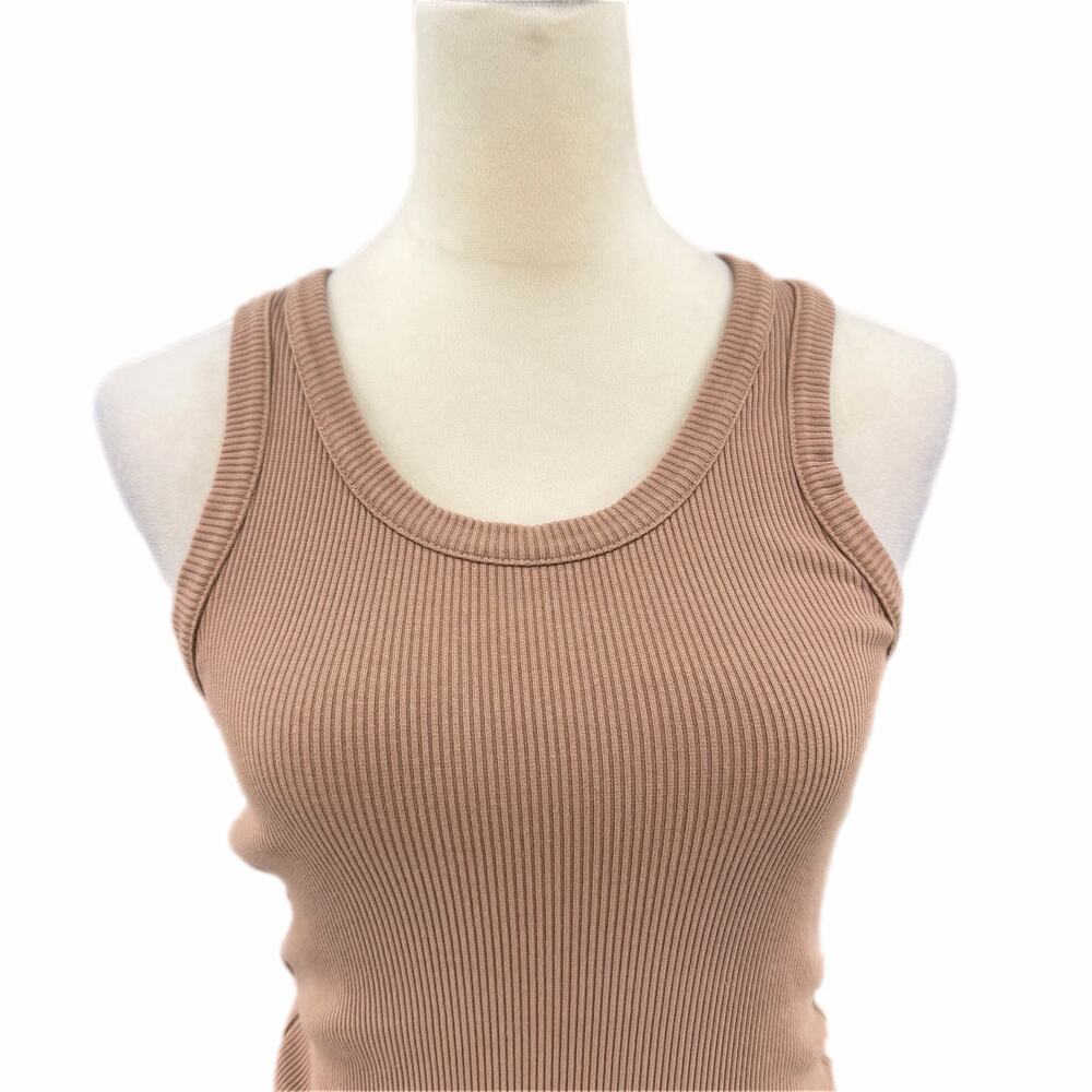 Agolde Tan Poppy Scoop Neck Ribbed Basic Layering Summer Casual Simple Tank Top - Picture 6 of 11